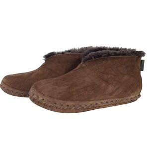 LL Bean Wicked Good Slippers Mens 10M Brown Suede Shearling Moccasin Bootie